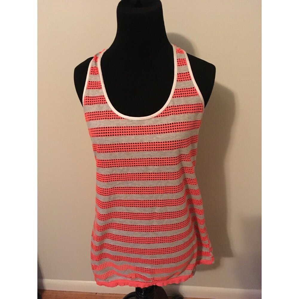 Nike Gray & Orange Perforated Striped Athletic Tank Top, Size Small